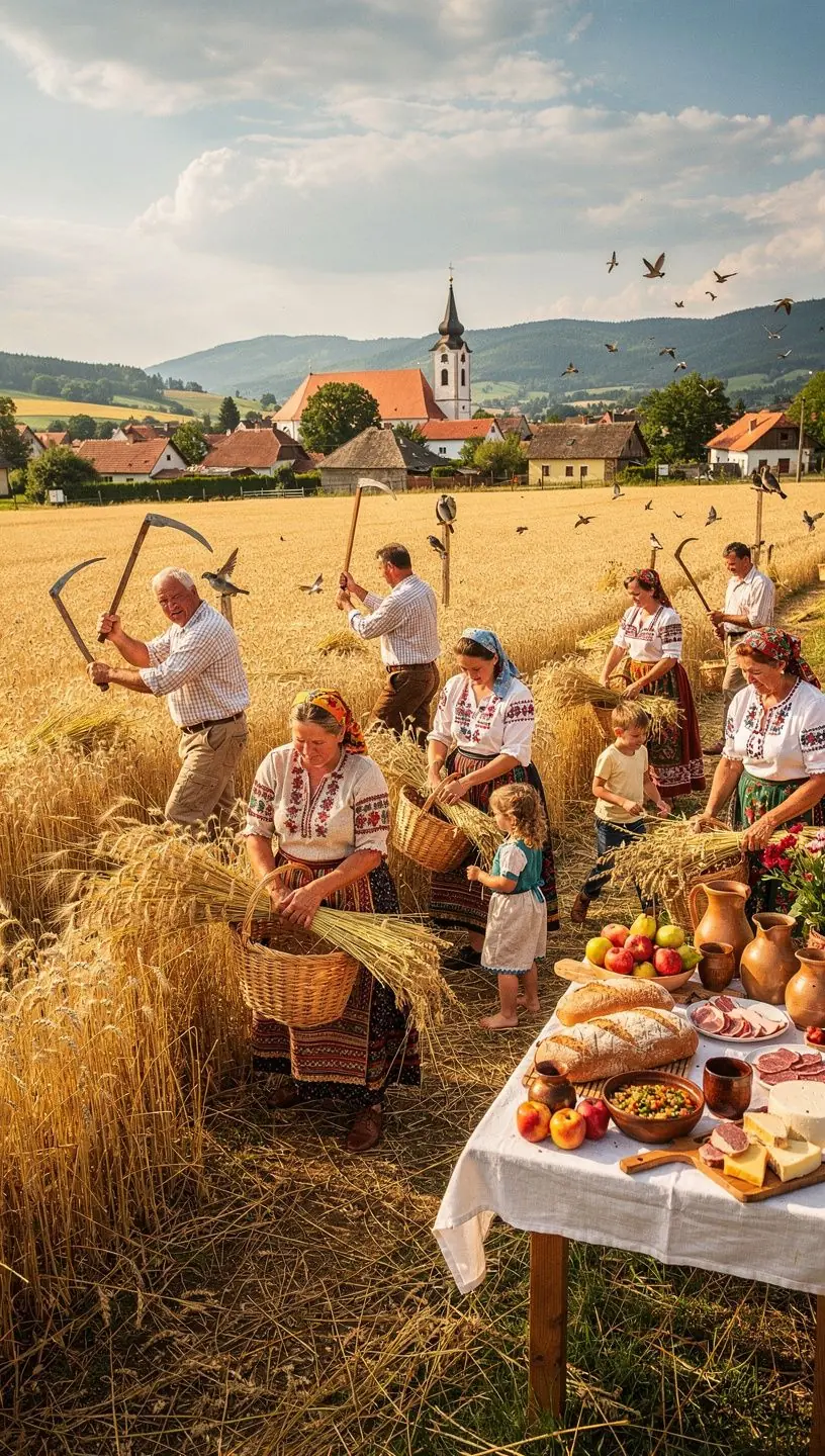 Pohľad na farebné stánky s lokálnymi produktmi počas jesenného jarmoku.
