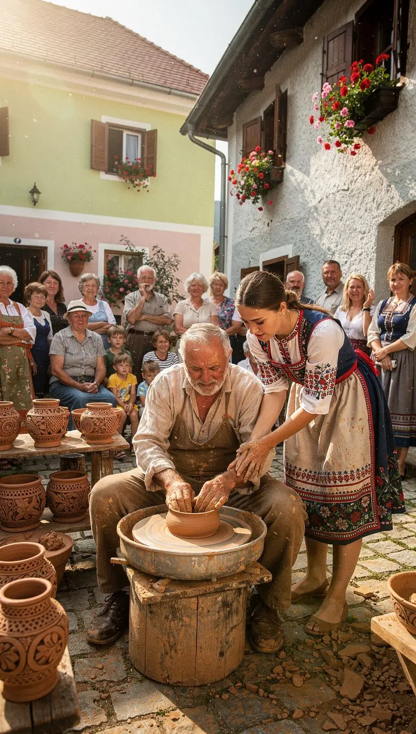 Skupina hudobníkov hrajúcich na fujary a heligónky počas kultúrneho podujatia.